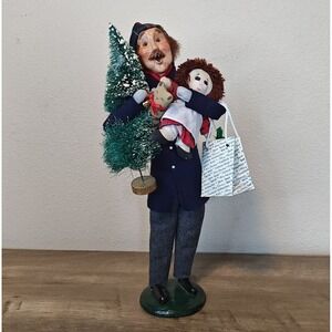 Byers Choice The Carolers Man Figurine 1997 Navy Blue Tree Doll Teddy Bear 13.5"